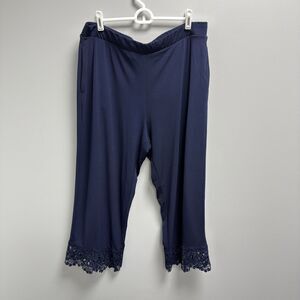 Susan Graver Regular Liquid Knit Navy Crop Pants with Lace Hem LP
